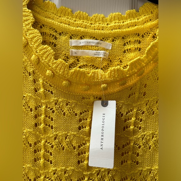NWT Anthropologie Pointelle Sweater Scallop Hem Knit Maize Yellow Gold Size XL - Picture 7 of 13